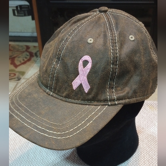 Port Authority Brown Faux Suede Cancer Awareness Adjustable Ballcap - Picture 1 of 6